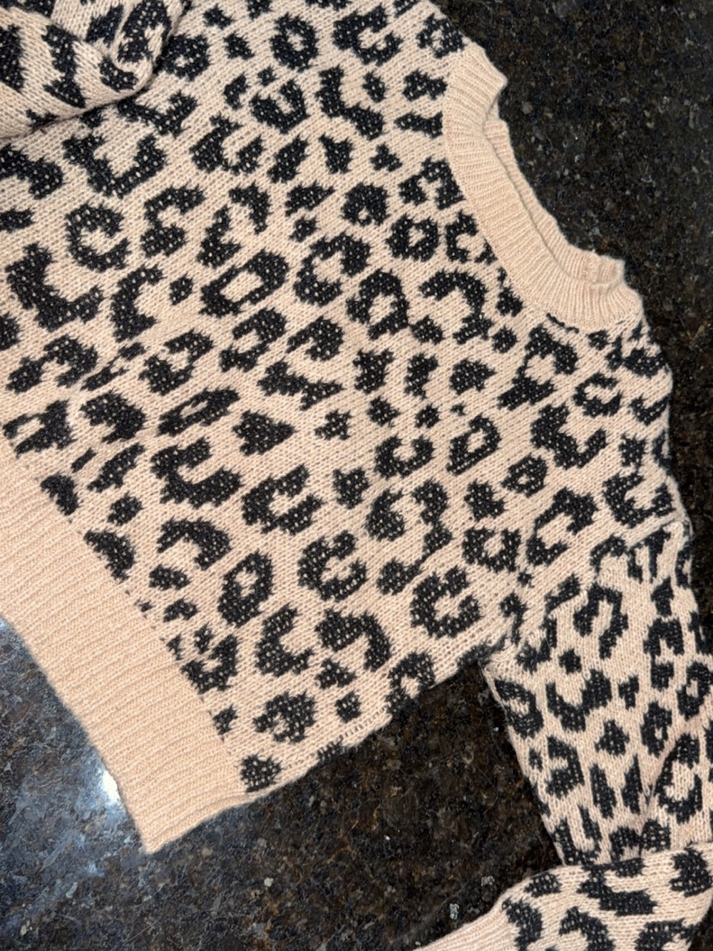 No Boundaries Beige and Black Leopard Crewneck Sweater